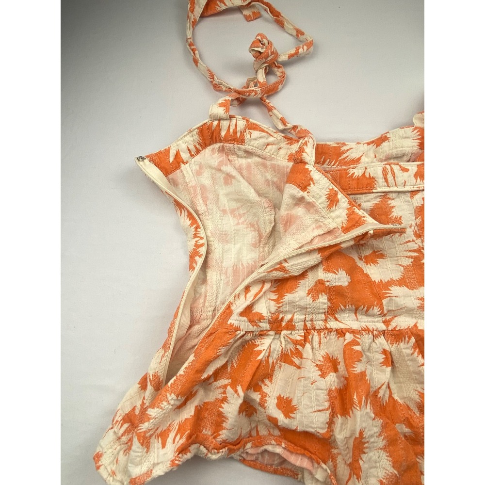 OLIVACEOUS Orange‎ White Floral Peplum Tie Strap Tank Top Blouse Size S - Picture 7 of 7